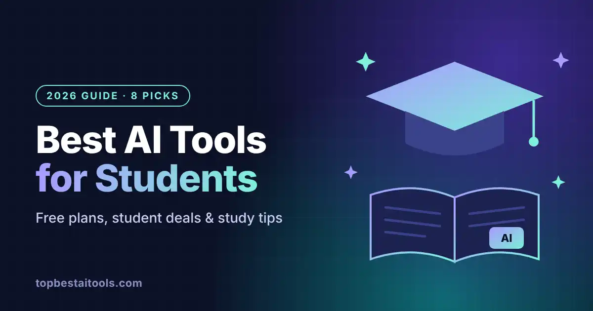 Best AI tools for students 2026: graduation cap and open book with AI illustration